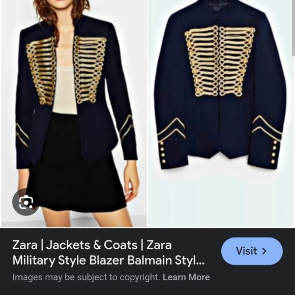 Zara Navy Blue Gold Embroidery Military Blogger Jacket Blazer XS - Picture 8 of 14